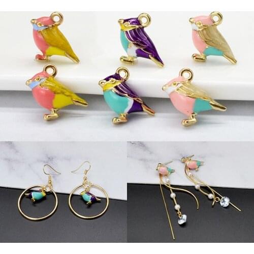 10pcs/lot Cute 3D Little Sparrow Pendant Alloy Enamel Birds Charm DIY Jewelry Accessories Bracelet Handmade Fitting Craft YZ347