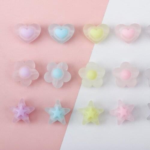100pcs/lot color Matte cartoon flowers/stars/hearts shape Straight hole resin beads diy jewelry earring/bracelet accessory