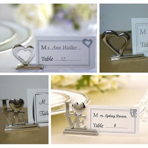100Pcs Silver Wedding LOVE Place Card Holders with Matching Card For Guest Seat Name Card holder and Love Heart Party Favors