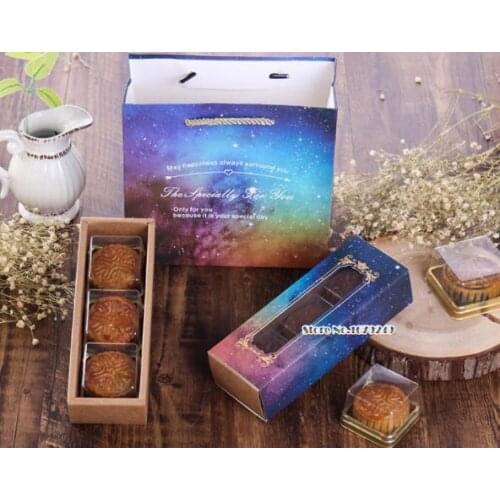 18.9*6.8*4.3cm Romantic Bronzing Blue Love Starry Sky Cake Box with open window, Gift Chocolate Muffin Biscuits Box for Cookie