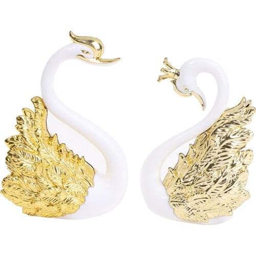 2Pcs Romantic Crown Swan Cake Topper Cake Dessert Baking Decor Ornament Supplies