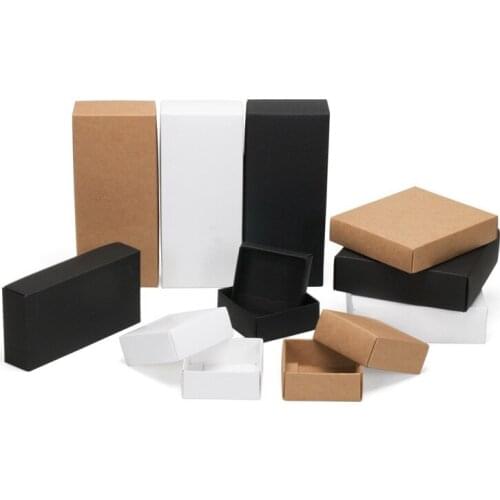 200Pcs 10 size Kraft black White Gift Packaging Box Kraft Blank Carton Paper Gift Paper Box With Lid Gift Carton Cardboard Box