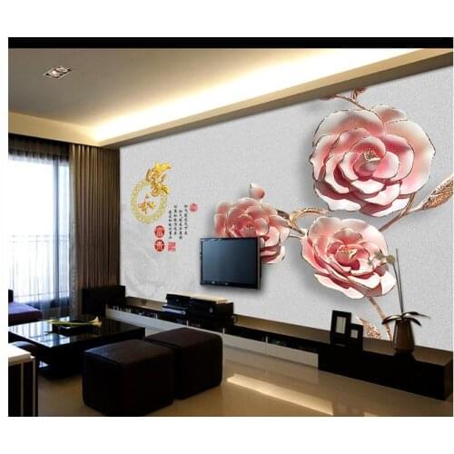3D wallpaper 3d tv wall paper High-definition three-dimensional blooming flowers TV setting wall reliefs wallpaper