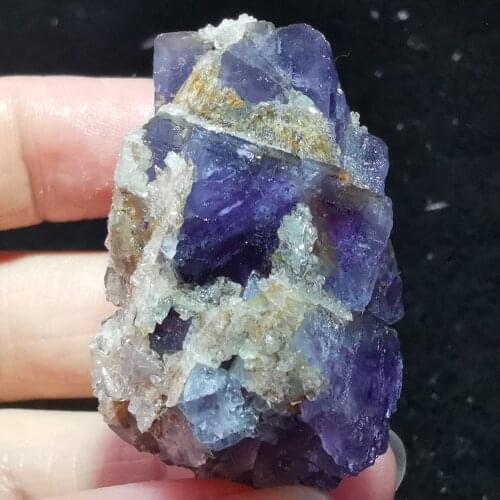 49.5gNatural purple fluorite and gypsum inclusion stone home decoration ring vein healing geology teaching CRYSTAL QUARTZ GEM