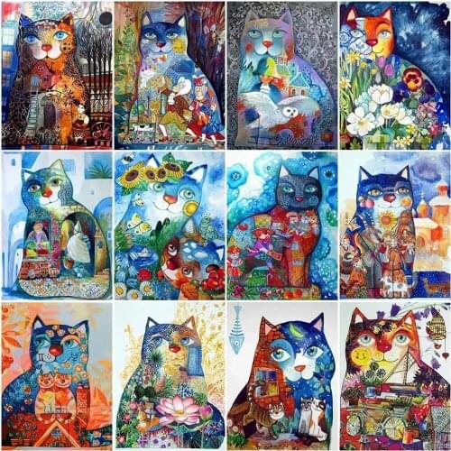 Full Round Drill Cute Cat DIY Diamond 5D Embroidery Fairy Tale Cross Stitch Picture Dream Wall Art Handmade Painting Home Decor