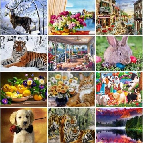 Diy Diamond Painting Puppy Holding Red Rose Yellow Lemon Beautiful Flowers Cute Bunny Beautiful Natural Scenery Poster