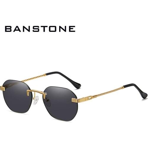 BANSTONE Square Rimless Sunglasses Womens Fashion 2021 Luxury Red Mirror Lens Metal Frame Vintage Polygon Frameless Sun Glasses
