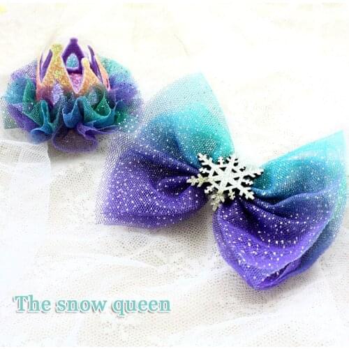 Free Shipping Handmade Dog Accessories Snow Queen Shining Tulle Bow Crown Tiara Pet Hairpin Poodle Maltese California