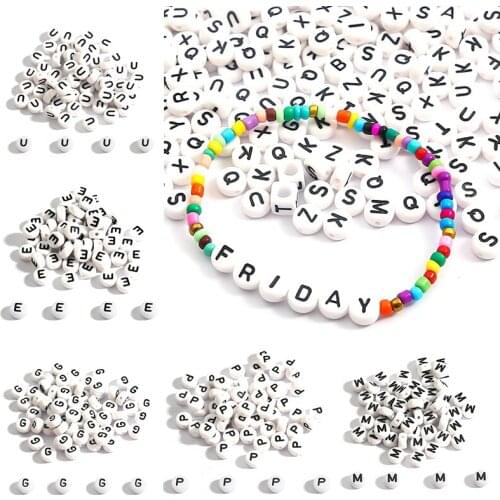 Charms 100pcs 7mm Mixed Letter Alphabet Beads Handmade Round Flat Acrylic Beads for Bracelet Necklace Jewelry Making Accessories