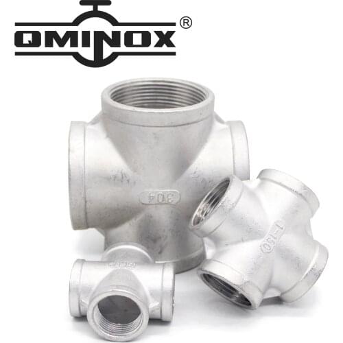 1/4" 1/2" 3/4" 1" 1-1/4" 1-1/2" SS304 Four Way Female Thread Plumbing Cross Pipe Fittings Sraight Threaded connection Adapter