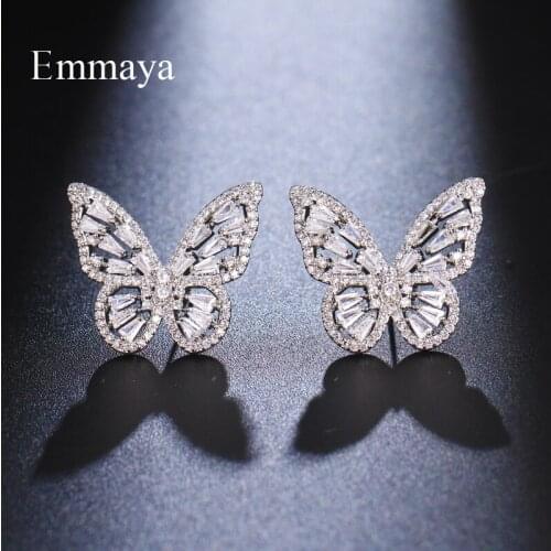 Emmaya Charming Butterfly Shape Earring For Women And Girls Hollow Out Style Noble Zirconia Jewelry Party Fashion Ornament