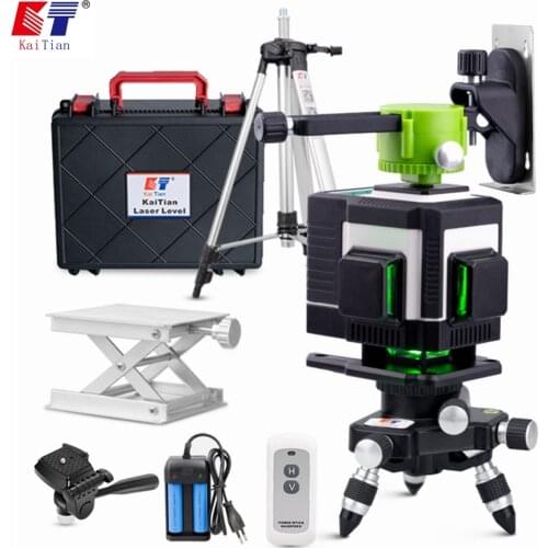 Kaitian 12 Line 3D Laser Level 360 Horizontal&Vertical Cross Super Powerful Electronic Automatic Green Level Nivel Laser Bracket