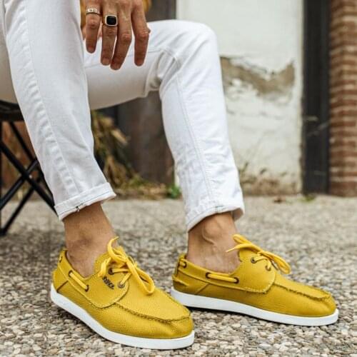 Knack Seasonal Linen Men 'S Shoes 008 Yellow Sport Lace-Up Spring Summer Fashion Style Orthopedic Casual Base Inner Lining Cotton