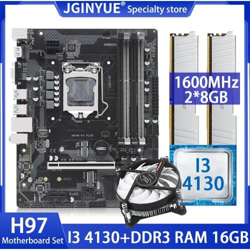 JGINYUE H97 Motherboard Set Kit With Intel I3-4130 Processor DDR3 16GB (2*8) 1600MHz RAM Memory Support LGA 1150 CPU H97-VH PLUS