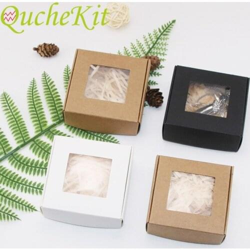 50Pcs Kraft Paper Candy Box Transparent PVC Window Soap Box Wedding Birthday Christmas Baby Shower Chocolate Gift Packaging Box