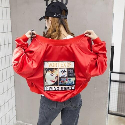 Coat womens spring and autumn new Korean style Joker loose Harajuku short printed thin baseball jacket tide