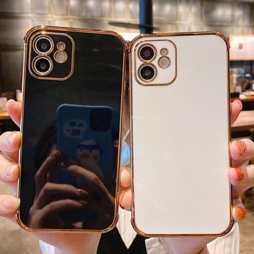 Luxruy Square Plated Case For iPhone 12mini 12 11 Pro Max XR X XS Max 7 8 Plus SE 2 Silicone Plain Gold Electroplate Phone Cover
