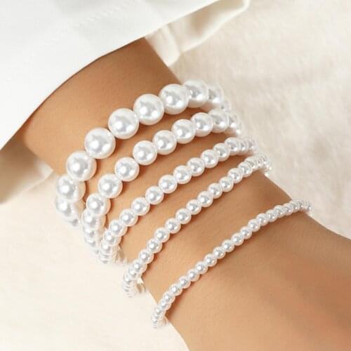 HOT SALES!!!New Arrival 5Pcs Women Bracelet Stretch Multilayer Jewelry Plastic Faux Pearl Beads Bracelet Wedding