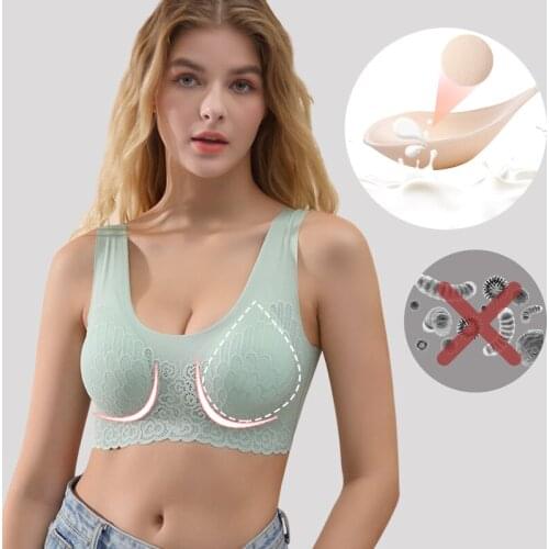 Richkeda Store New 2021 Latex Seamless Bra Women Push Up Underwear Cooling Gathers Shock-Proof Pad Female Intimate Fashion