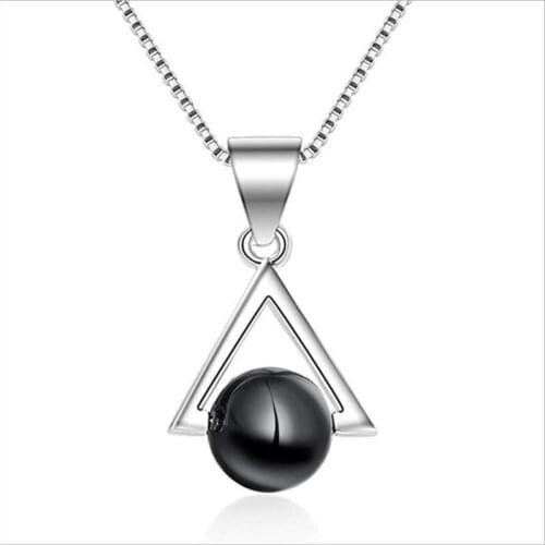TJP Trendy Black Pearl Triangle Female Pendants Necklace Accessories Fashion 925 Sterling Silver Choker Necklace Girl Jewelry