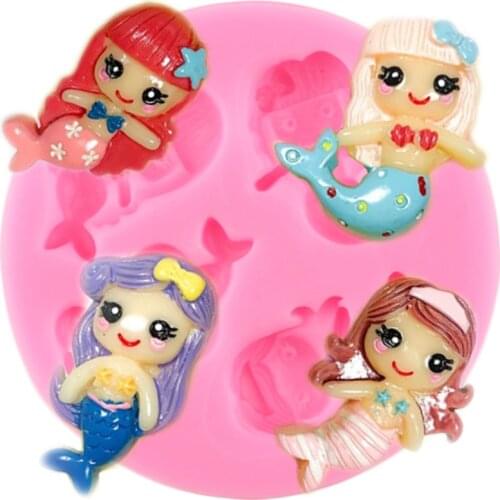 Cartoon Mermaid Silicone Mold Baby Birthday Cupcake Topper Fondant Molds Cake Decorating Tools Candy Chocolate Gumpaste Moulds