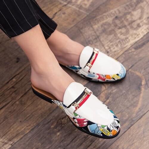 Black Half Shoes Men Leather Shoes Men Mules Casual Shoes Fashion Half Drag Leather Men Shoes Mocassin Shoes 2021