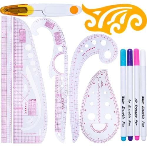 Nonvor French Curve Ruler Kit Tailor Measuring Kit Sewing Cutting Ruler Tools Pattern Design Plastic Wheel Patchwork Rulers