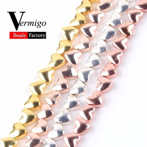 Natural Minerals Rose Gold Love Heart Hematite Stone Spacer Beads For Needlework Jewelry Making 6 8mm Diy Bracelet Accessories