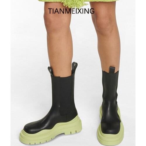 2021 Autumn And Winter New WomenS Boots British Style Avocado Short Boots Thick-Soled Chelsea Smoke Boots Women