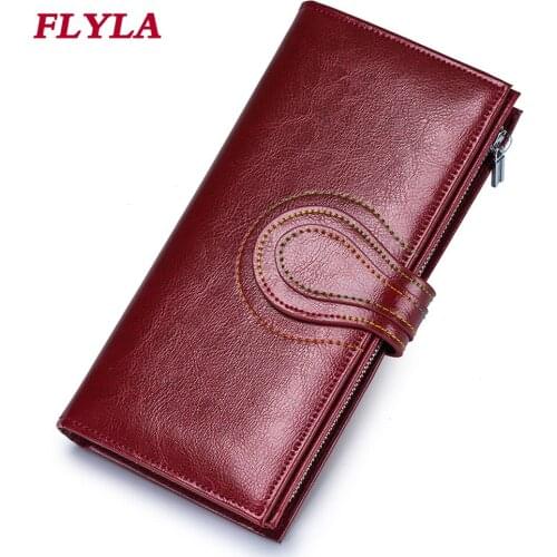New Women Leather Wallet, Long Zipper Buckle Large Capacity Retro Hand Wallet Mobile Phone Bag