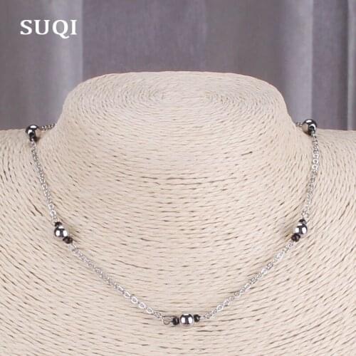 SUQI Stainless steel permanent non-fading Necklace Choker for Women colors beads Femme Necklaces Pendants Chain jewelry 2019