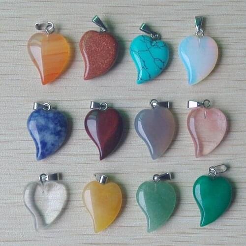 2018 fashion mixed natural stone bend heart charms pendants for jewelry making top Quality Wholesale 12pcs/lot free shipping