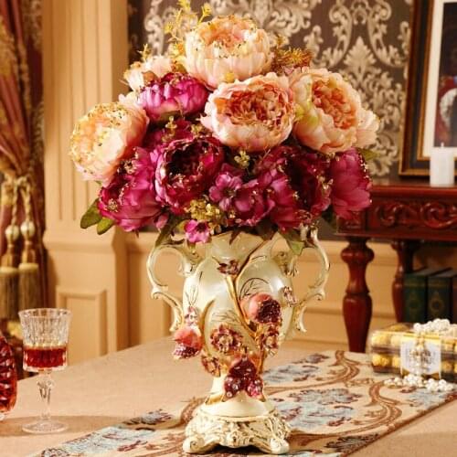 Luxury European Ceramic Vase Wedding Gift Decoration Ornament Home Livingroom Table Fake Flower Pot Figurines Desk Accessories
