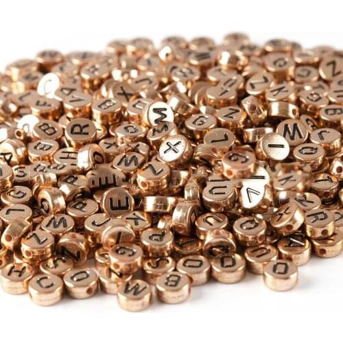 Rose Gold Color Round Acrylic Letter Beads 4*7mm Flat Coin Shape 3600pcs Plastic DIY Jewelry Bracelet Spacer Alphabet Initial