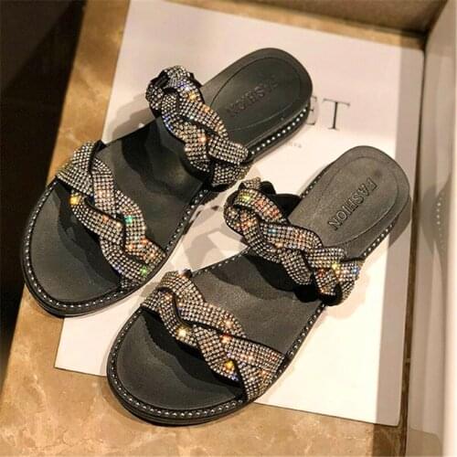 Glitter Slippers Women Summer Sandals 2021 Fashion Bling Female Candy Color Flip Flops Beach Diamond Thick Bottom Shoes Outdoor