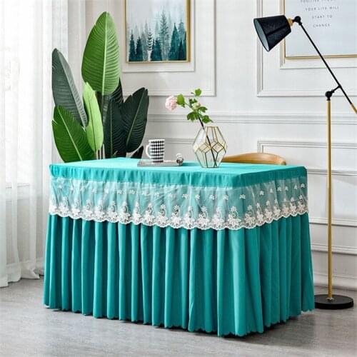 100% Polyester Visa Wedding Table Skirt With Table Cloth Table Cover Table SKirting With Lace For Party Banquet Wedding Decor