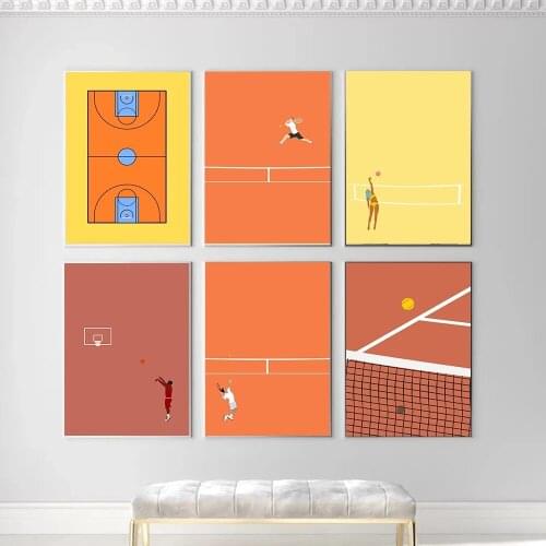 Tennis Nordic Style Sports Cartoon Canvas Painting Racket Home Decor Modern Hobby Poster For Living Room Bedroom Decoration