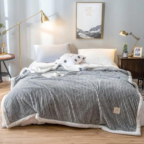 Super Soft Quilted Flannel Blankets For Beds Solid Striped Cashmere Throw Sofa Cover Bedspread Thick Winter Warm Throw Blankets