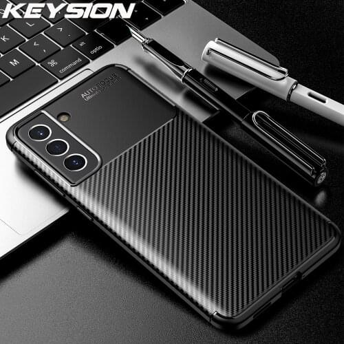KEYSION Shockproof Case for Samsung S21 FE S21 Ultra 5G Carbon Fiber Texture silicone Phone Cover for Galaxy S21 Fan Edition