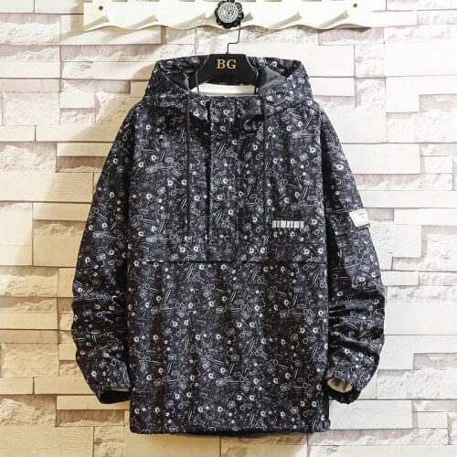 Spring Pullover Jacket Men Printed Pattern Hooded Outerwear Fashion Casual All-match Coat Sportswear Male Clothing Plus Size 5XL