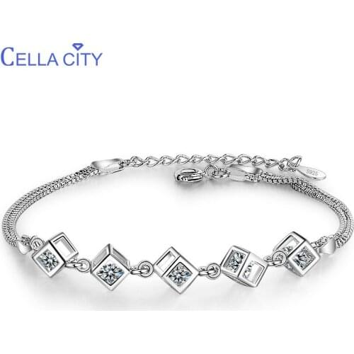 Cellacity Fashion Korean Style Silver 925 Jewelry Gemstones Bracelet for Women Square Shaped Crystal Female Gift Party Wholesale