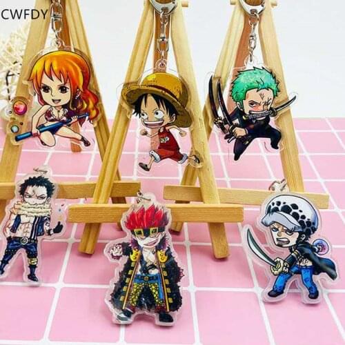 Anime One Piece Keychain Double Sided Key Chain Cartoon Luffy Ace Nami Sabo Boa Hancock Chopper Bag Car Pendant Keyring Props
