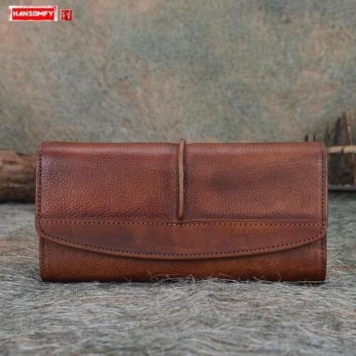 2020 Ladies Coin Purse Leather Women Wallet Genuine Leather Female Long Wallet Tri-fold Retro Leather Card Holder Wallets Zipper