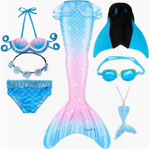 2021Girls Swimmable Mermaid Tail Princess Dress Children Swimsuit Fantasy Beach Bikini Can Add Monofin Fin Costume