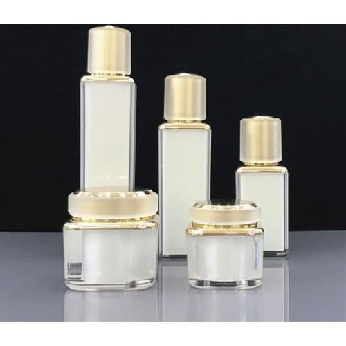 10pcs Acrylic Cream Jar Gold 30g Lotion Pump Bottle Emulsion Pump 120ml Cosmetic Container Empty Sample Vial Essence Packaging