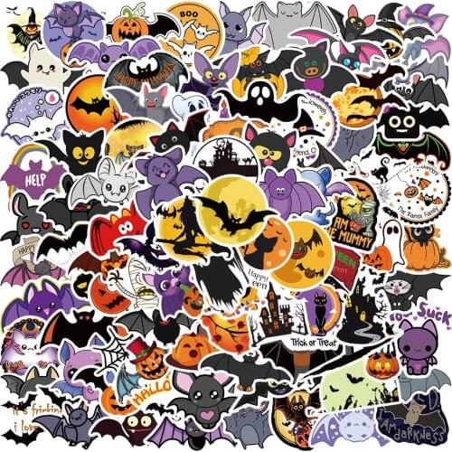 100Pcs/set Cartoon Halloween Pumpkin Bat Stickers for DIY Stationery Laptop Suitcase Skateboard Guitar Car Waterproof Sticker