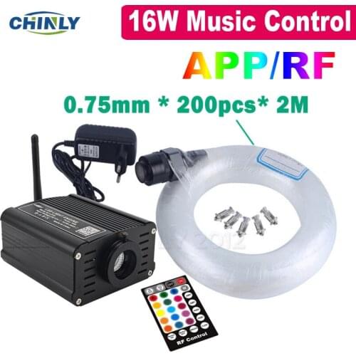 16W RGBW Fiber Optic Light Bluetooth RF Remote Lights Engine Sound Control 200pcs 0.75mm 2M LED Optical Fiber Ceiling lighting
