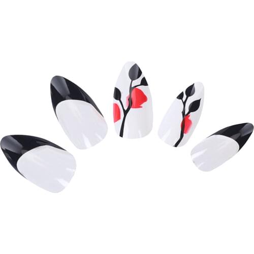 24pcs Fake Nails Full Cover False Nail Art Tips Short Pre-designed Round Oval Artificial Nails Finger Salon