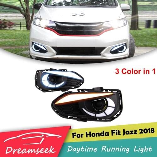 3 Color Eagle Eye DRL for Honda Fit Jazz 2018 LED Daytime Running Light With Turn Signal Lamp