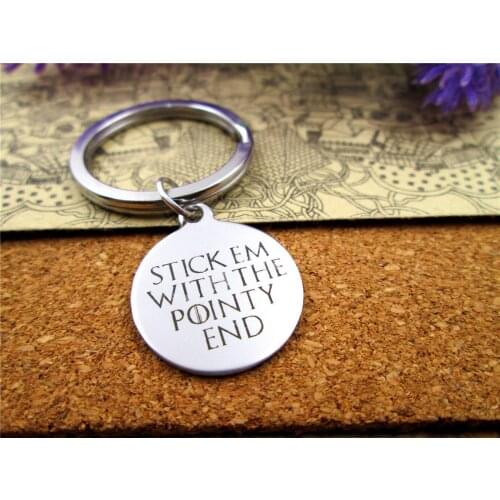 3pcs/lot 28mm stainless steel keyring with 20mm stainless steel circle round "DTICK EM WITH THE POINTY END" charms keyring